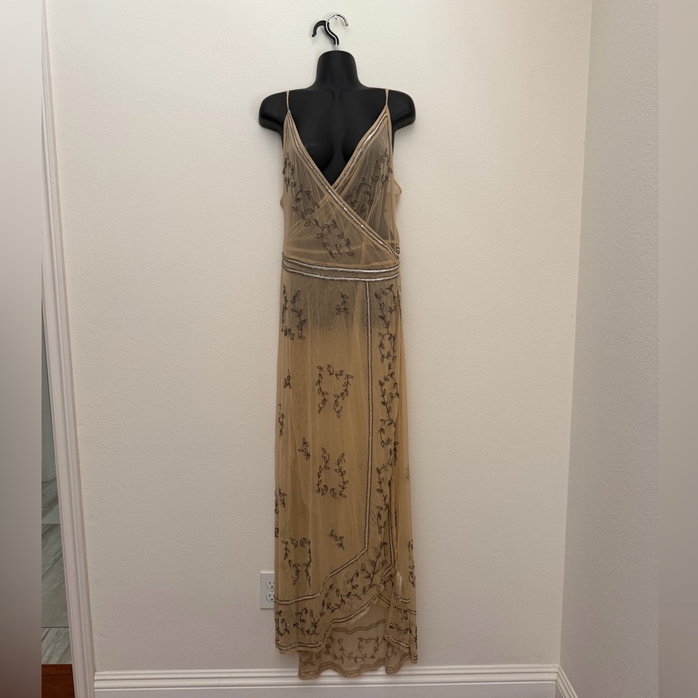 Free People Sheer sky fall beaded wrap dress sz Large - Picture 6 of 13